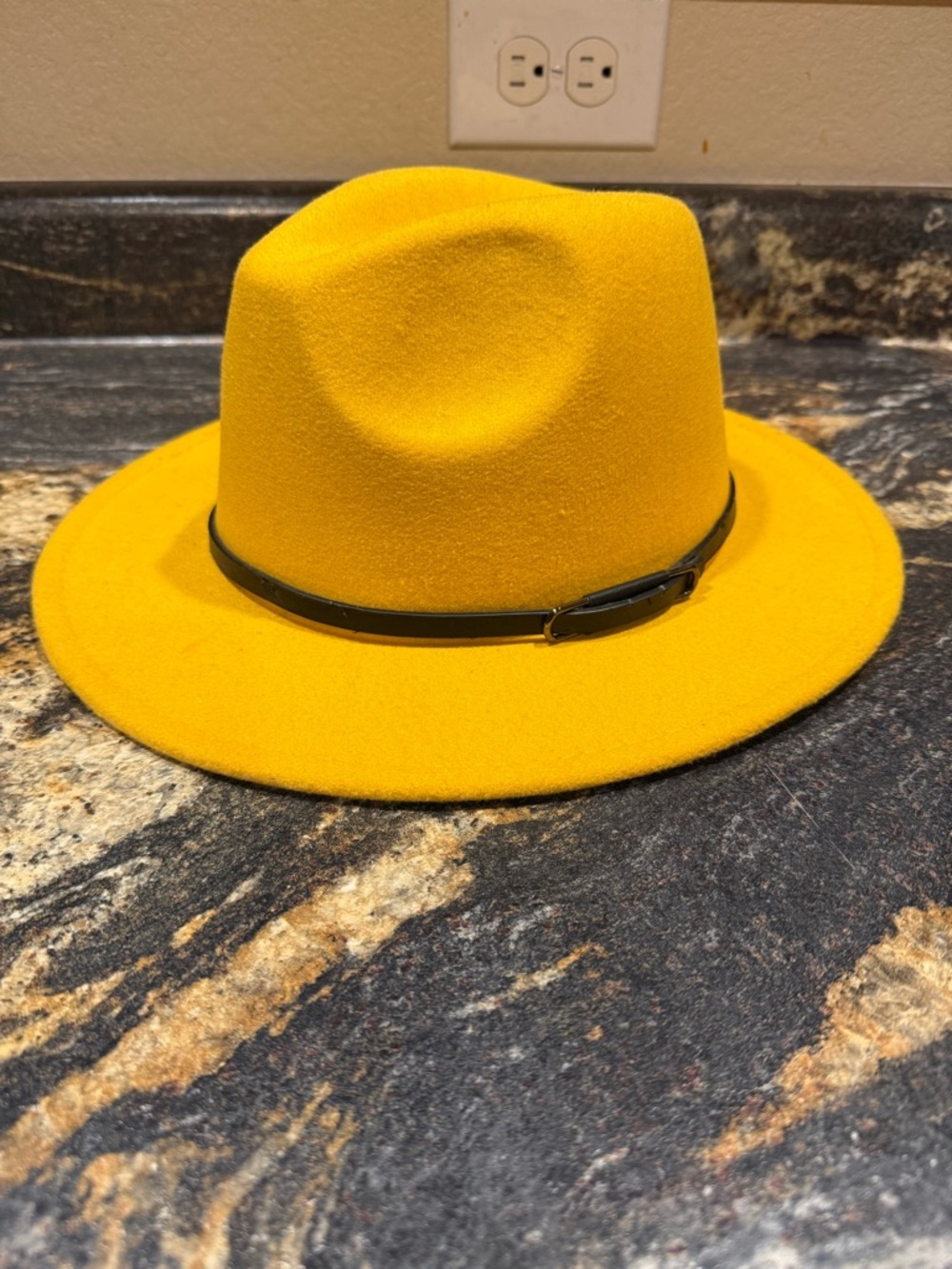 Yellow Fedora Hat with Black Band - Women’s Accessory